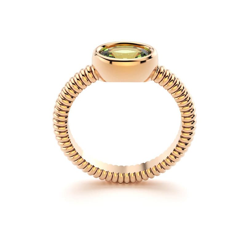 Bague bysance femme en or rose avec  pierre semi-précieuse péridot ovale