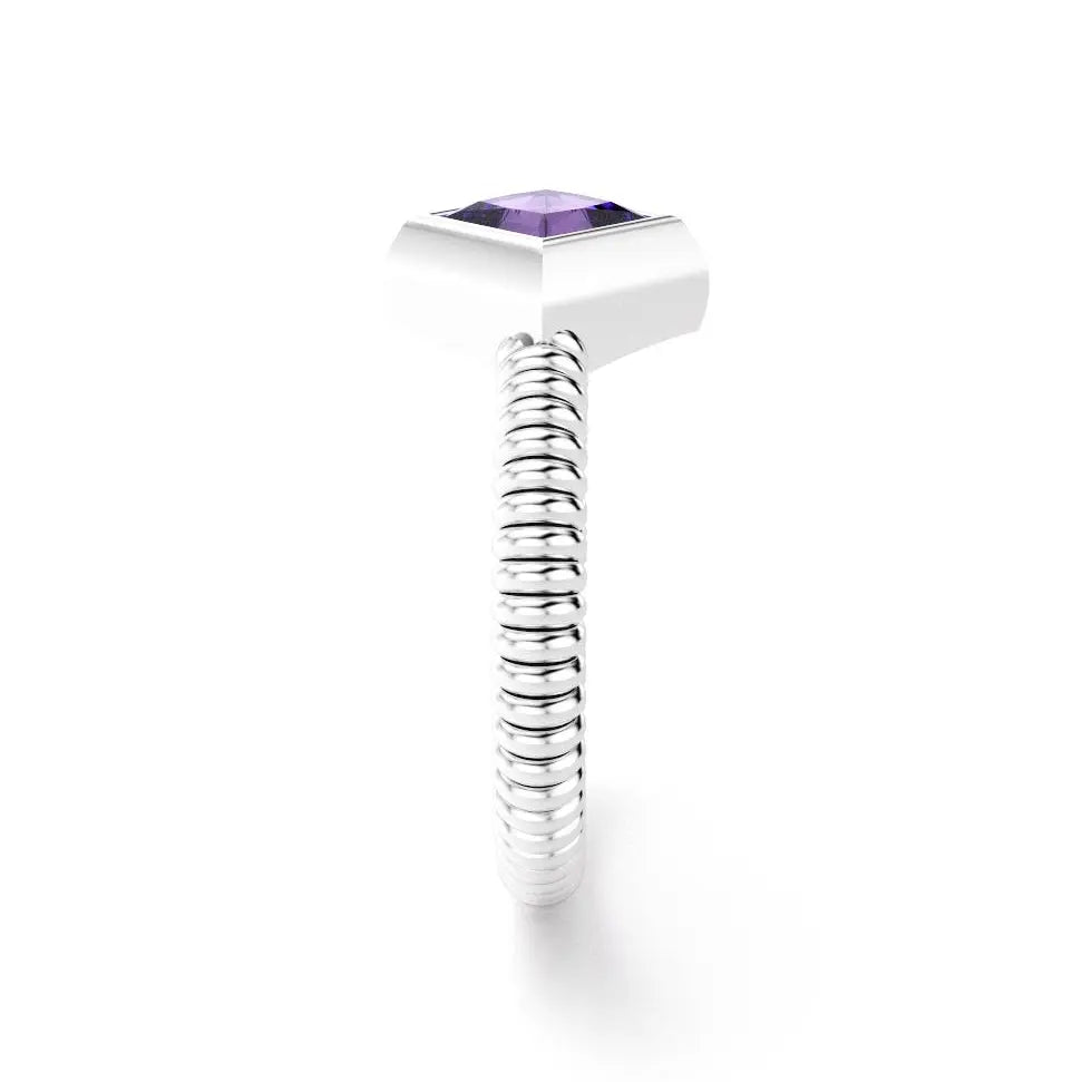 bague byzance pour femme forme carré en or blanc avec amethyste