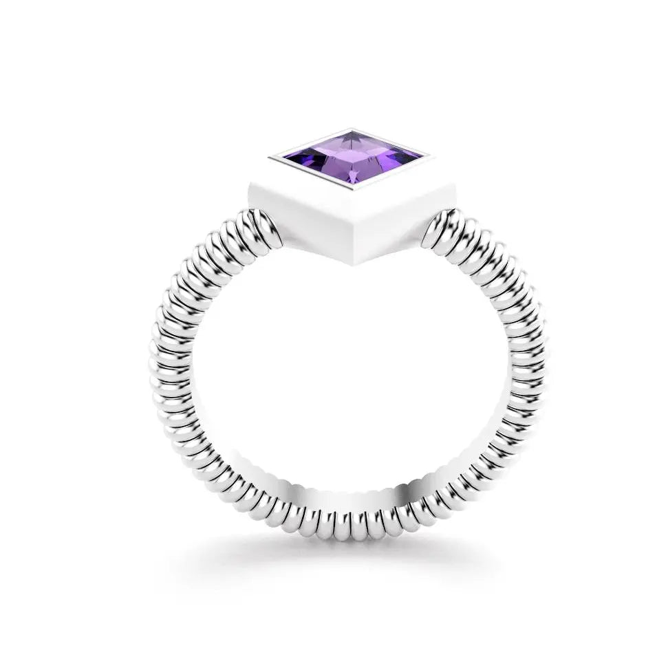 bague byzance pour femme forme carré en or blanc avec amethyste