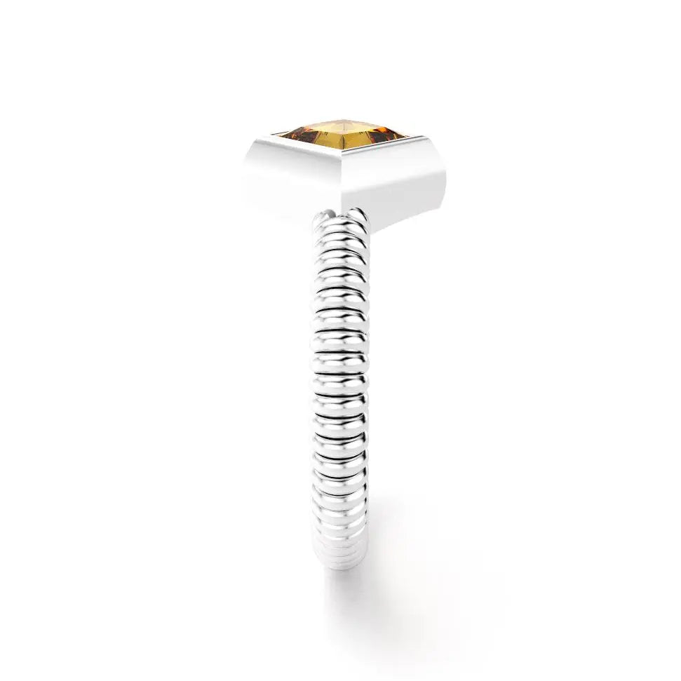 bague byzance pour femme forme carré en or blanc avec citrine