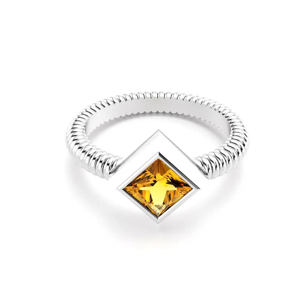 bague byzance pour femme forme carré en or blanc avec citrine