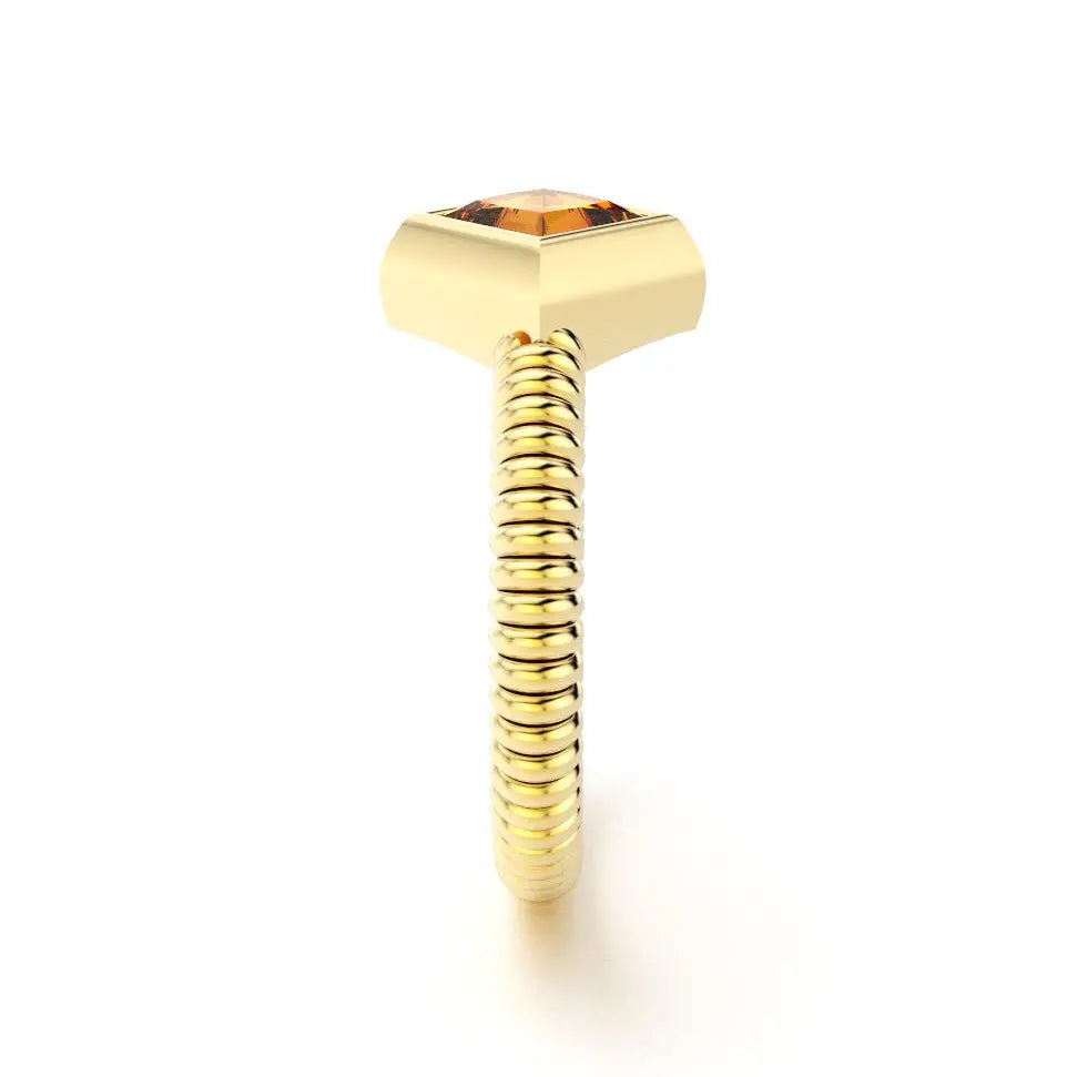 bague byzance pour femme forme carré en or jaune avec citrine