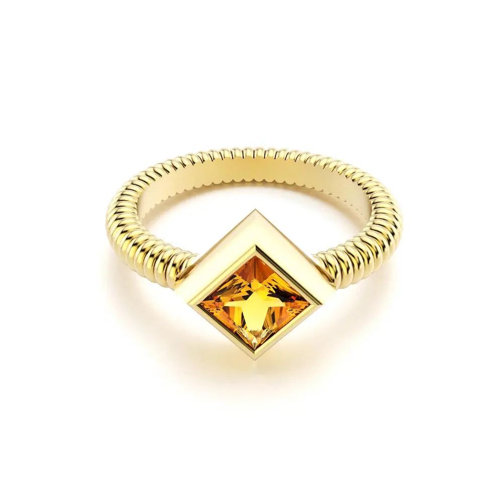 bague byzance pour femme forme carré en or jaune avec citrine