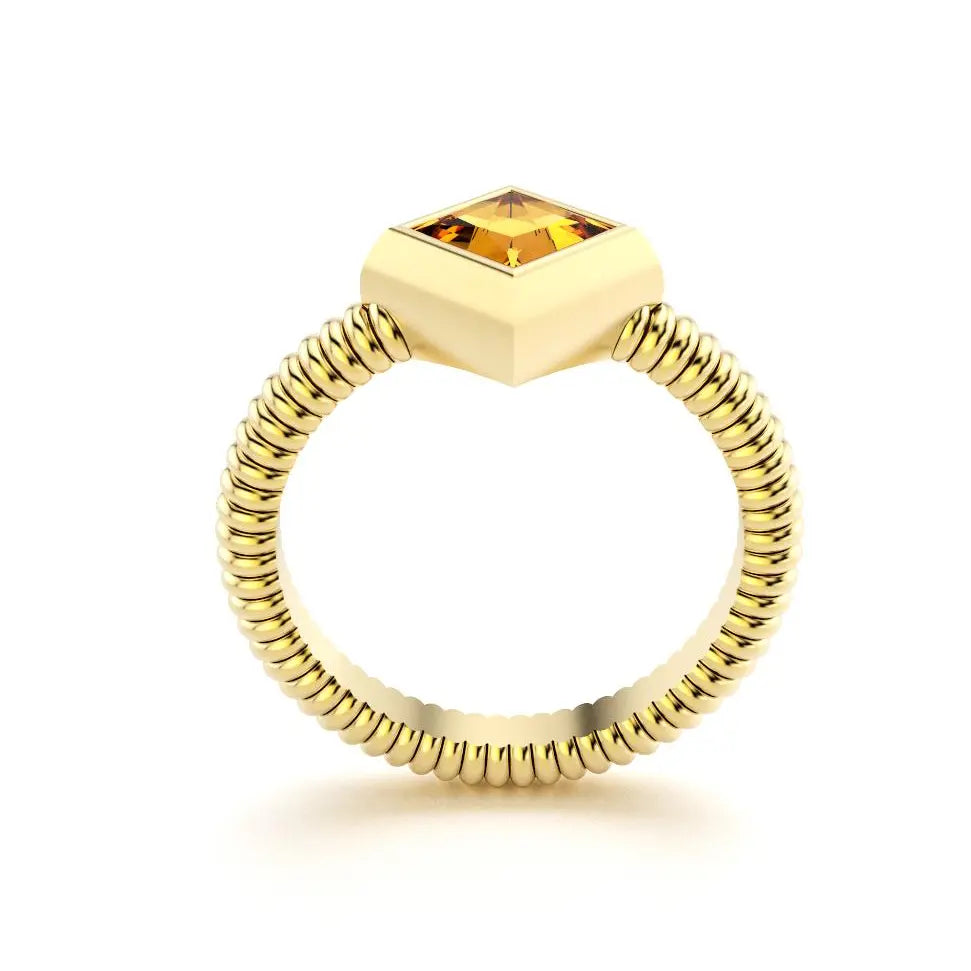 bague byzance pour femme forme carré en or jaune avec citrine