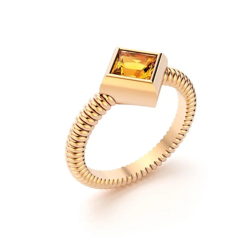 bague byzance pour femme forme carré en or rose avec citrine