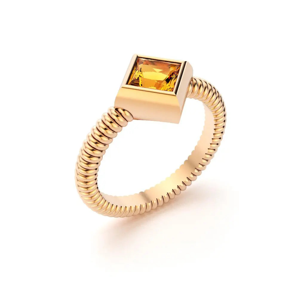 bague byzance pour femme forme carré en or rose avec citrine