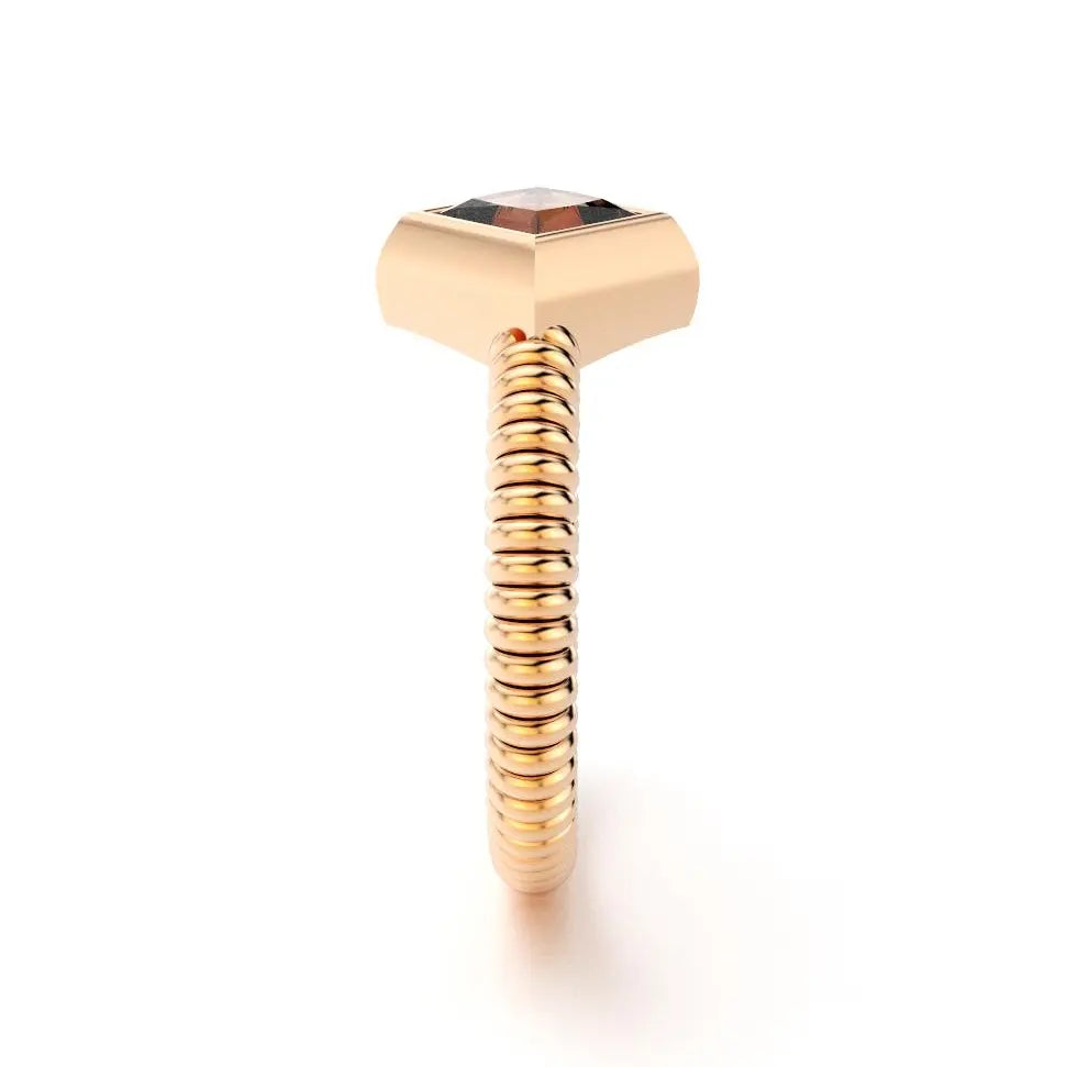 bague byzance pour femme forme carré en or rose avec quartz fume