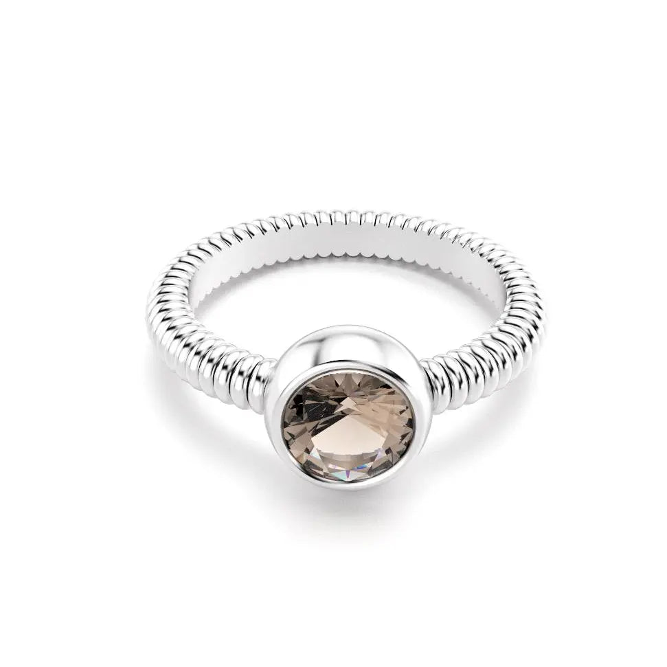 Bague Byzance en argent 950 avec quartz fumé rond