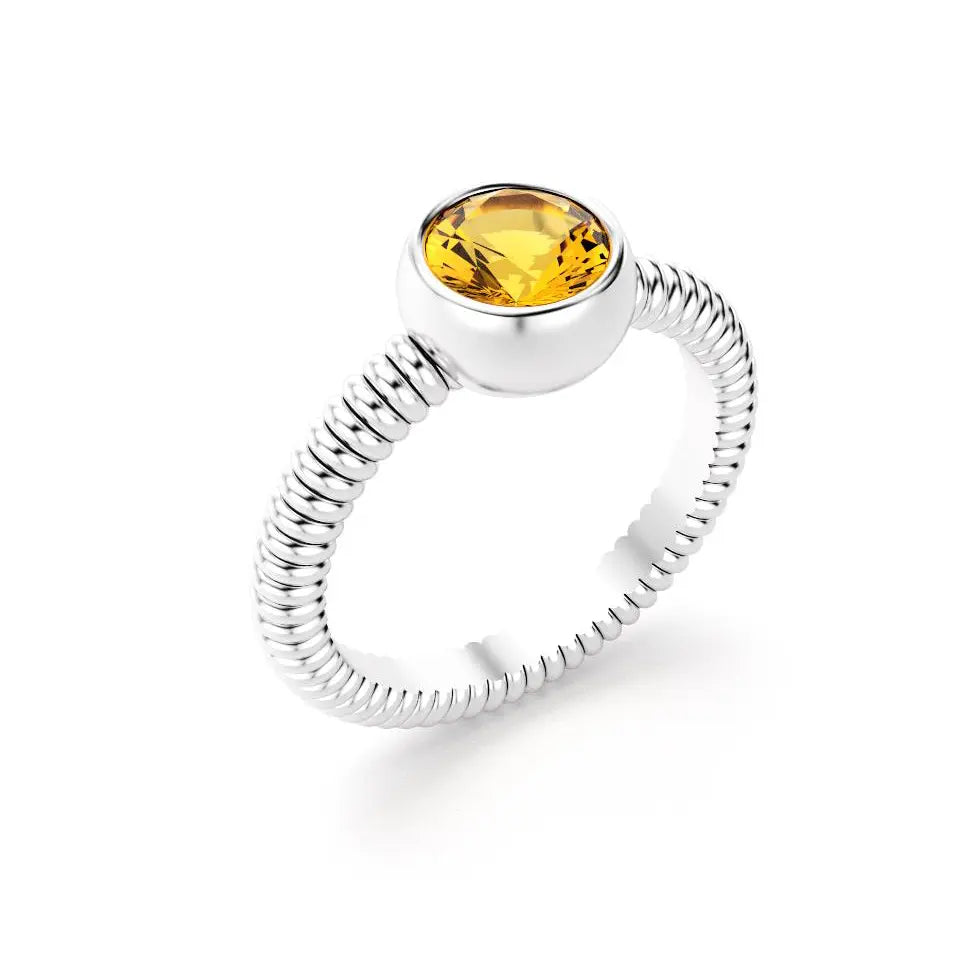 Bague Byzance pour femme en or blanc avec citrine ronde