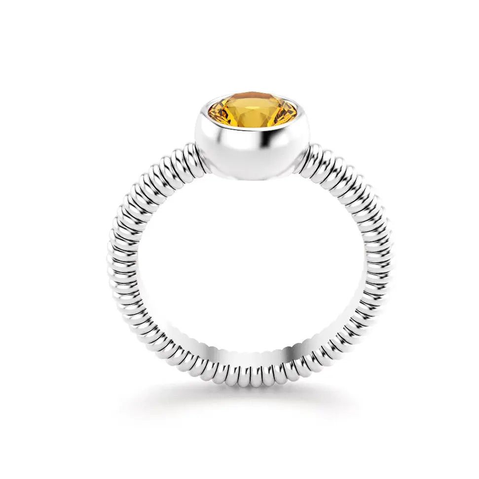 Bague Byzance pour femme en or blanc avec citrine ronde
