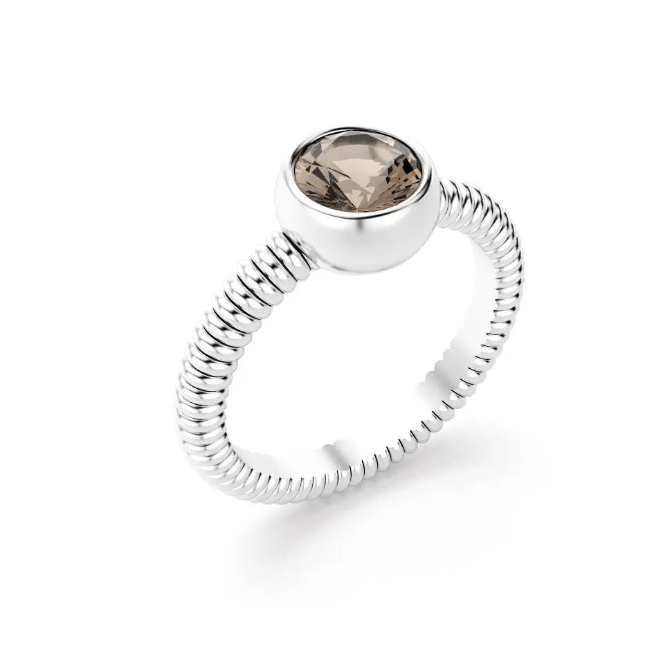 Bague Byzance pour femme en or blanc avec quartz fume ronde