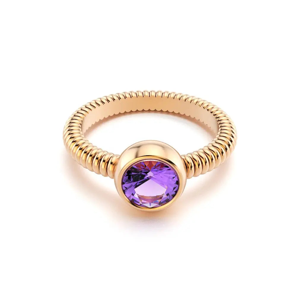 Bague Byzance pour femme en or rose avec amethyste ronde