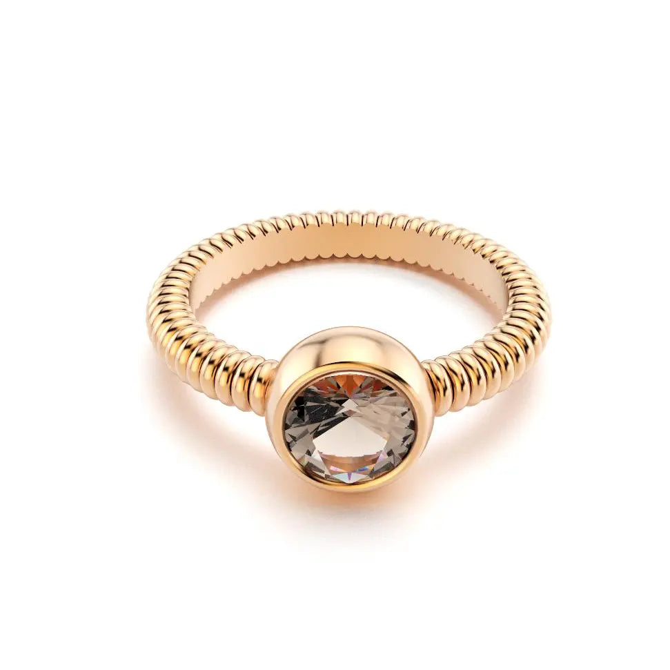 Bague Byzance pour femme en or rose avec quartz fume ronde