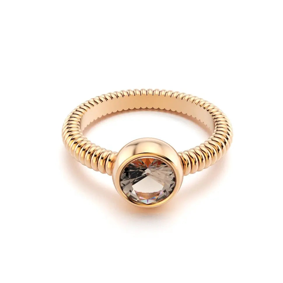 Bague Byzance pour femme en or rose avec quartz fume ronde