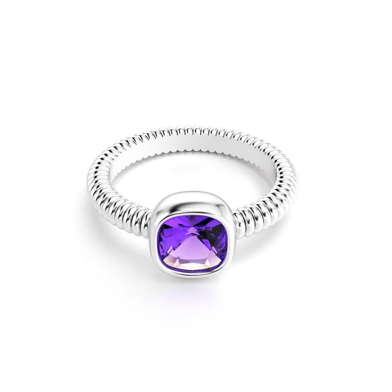 Bague femme or blanc pierre semi-précieuse Améthyste taille coussin