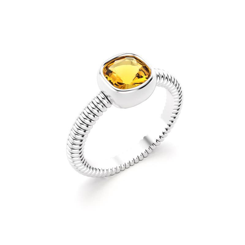 Bague femme or blanc pierre semi-précieuse Citrine taille coussin