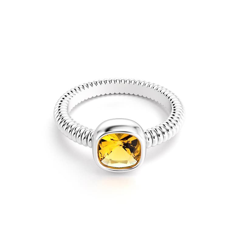 Bague femme or blanc pierre semi-précieuse Citrine taille coussin