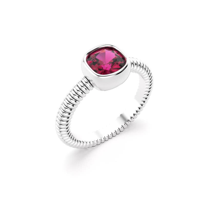Bague femme or blanc pierre semi-précieuse Rhodolite taille coussin