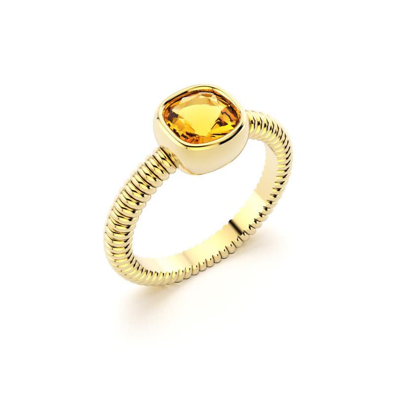 Bague femme or jaune pierre semi-précieuse Citrine taille coussin