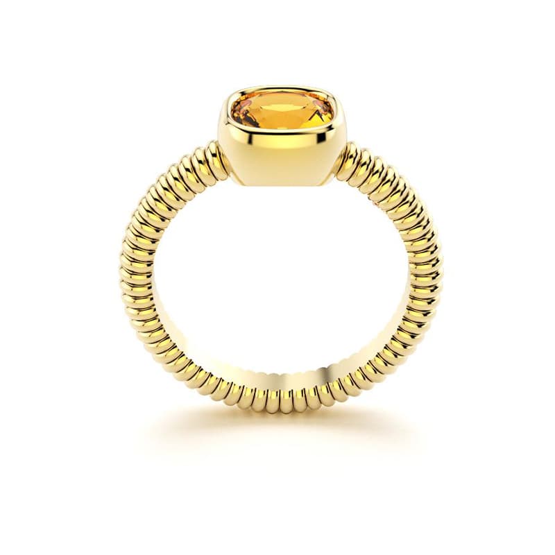 Bague femme or jaune pierre semi-précieuse Citrine taille coussin