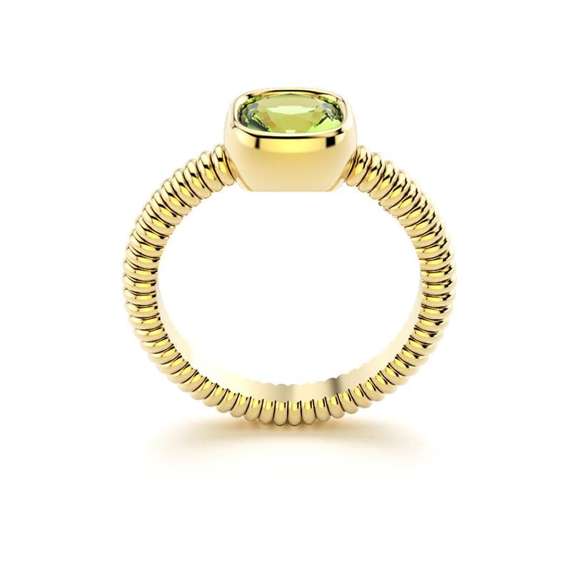 Bague femme or jaune pierre semi-précieuse Péridot taille coussin