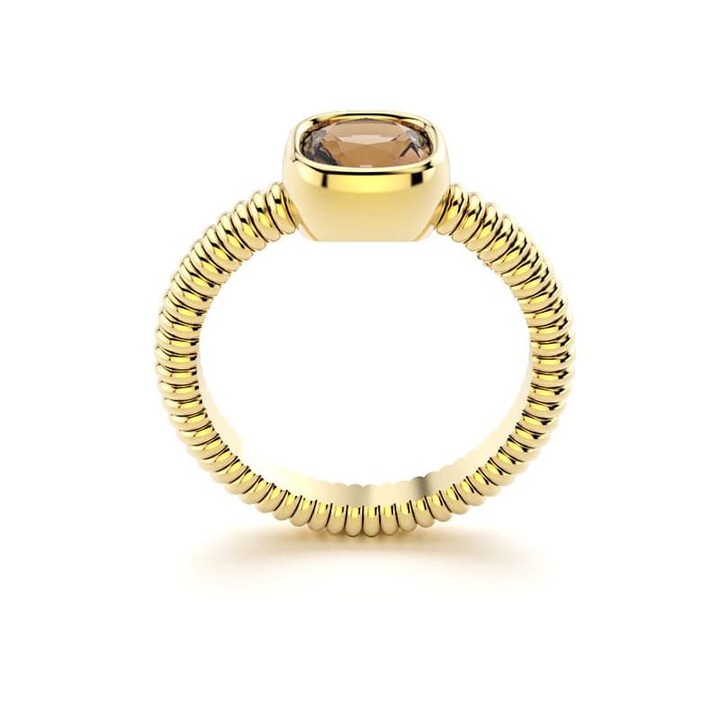 Bague femme or jaune pierre semi-précieuse Quartz fumé taille coussin