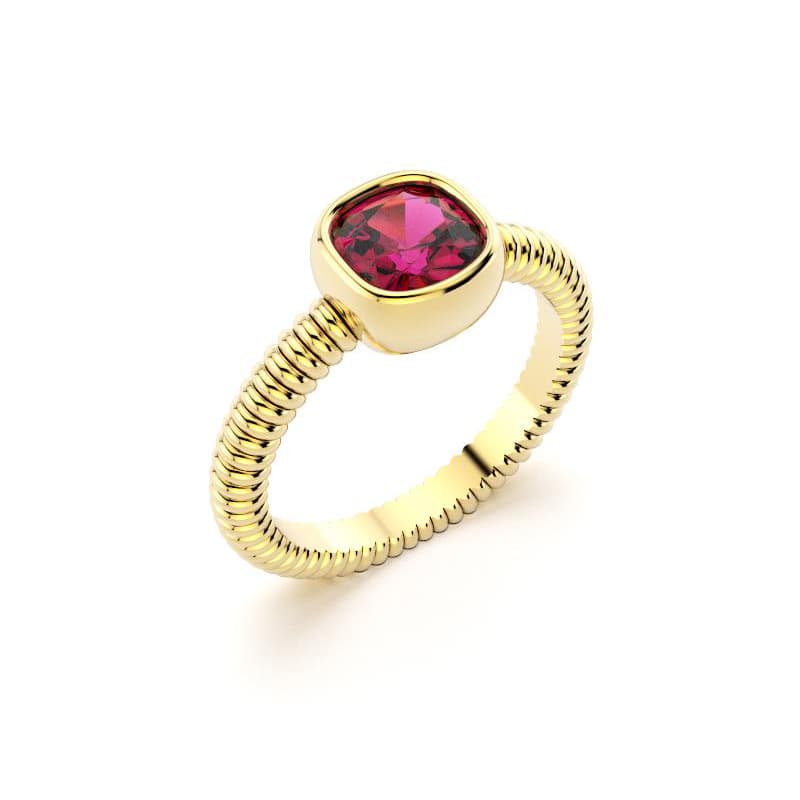 Bague femme or jaune pierre semi-précieuse Rhodolite taille coussin