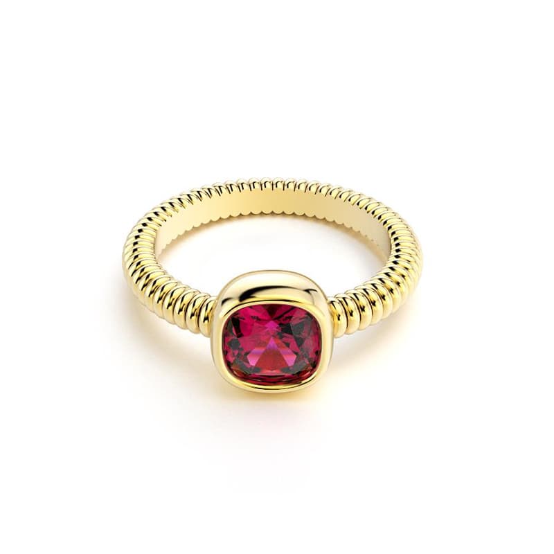 Bague femme or jaune pierre semi-précieuse Rhodolite taille coussin