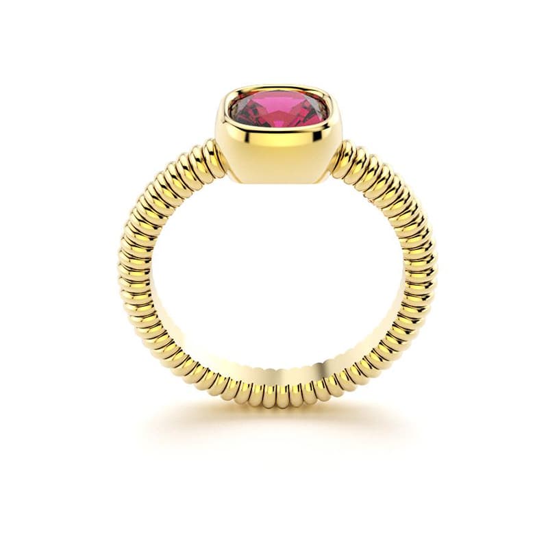 Bague femme or jaune pierre semi-précieuse Rhodolite taille coussin