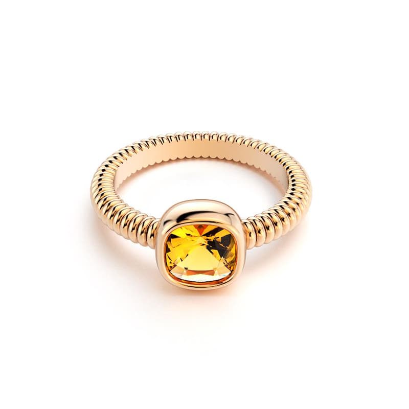 Bague femme or rose pierre semi-précieuse Citrine taille coussin