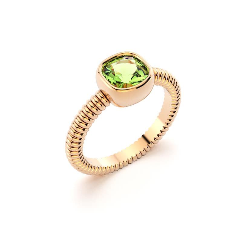 Bague femme or rose pierre semi-précieuse Péridot taille coussin