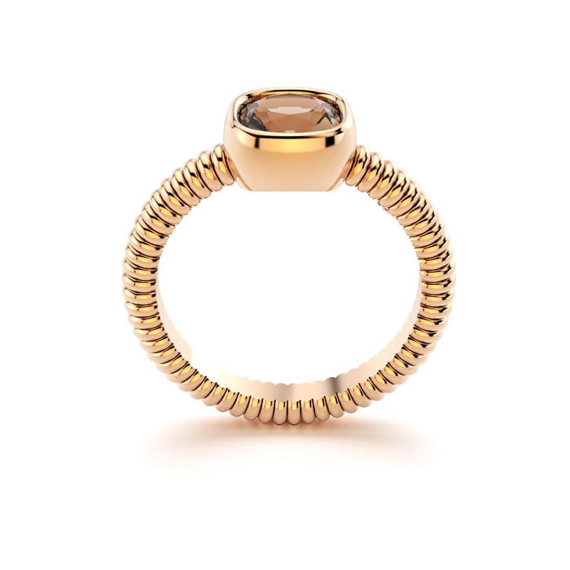 Bague femme or rose pierre semi-précieuse Quartz fumé taille coussin