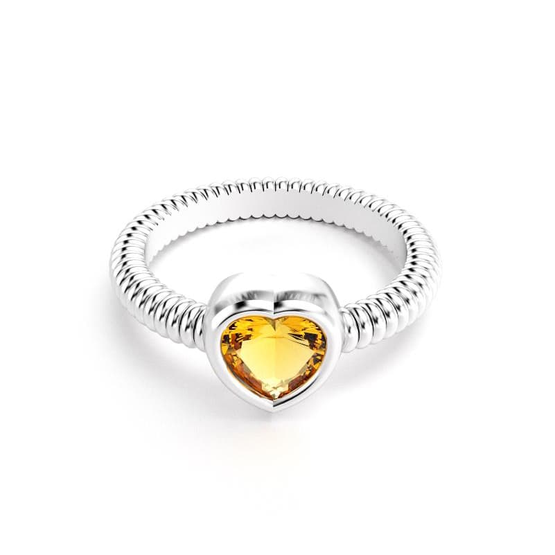 Bague femme argent avec pierre semi-précieuse citrine taille cœur