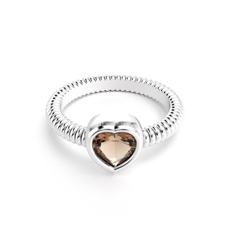 Bague femme argent avec pierre semi-précieuse quartz fume taille cœur