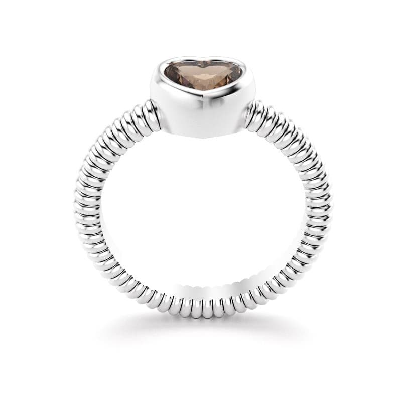 Bague femme argent avec pierre semi-précieuse quartz fume taille cœur