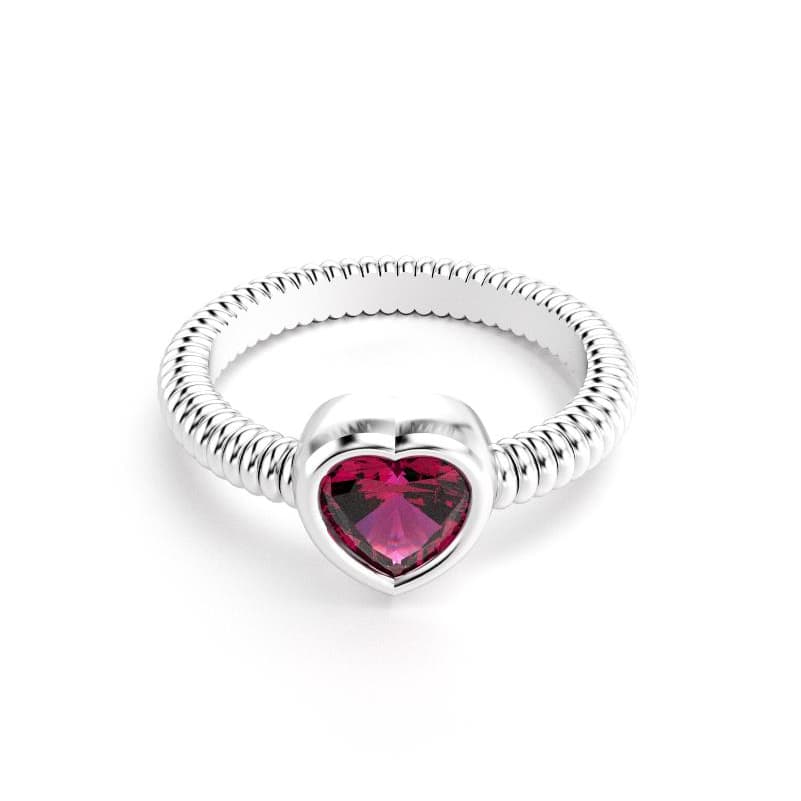 Bague femme argent avec pierre semi-précieuse rhodolite taille cœur