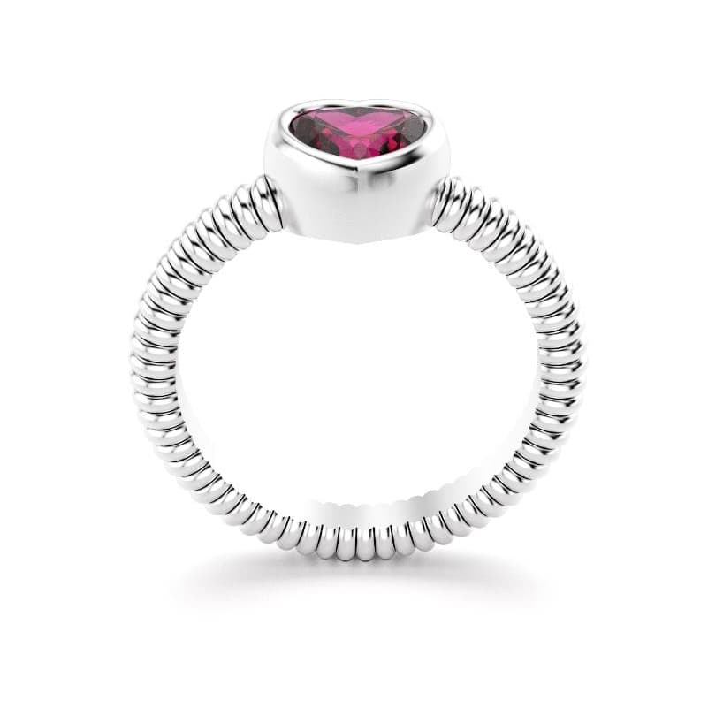 Bague femme argent avec pierre semi-précieuse rhodolite taille cœur