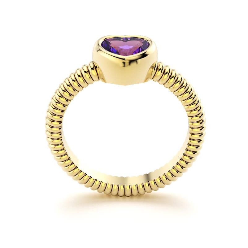 Bague femme or jaune avec pierre semi-précieuse Améthyste taille cœur