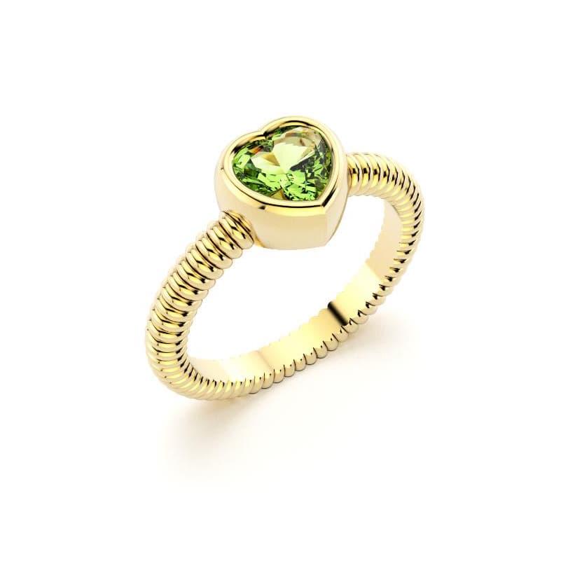 Bague femme or jaune avec pierre semi-précieuse peridot taille cœur