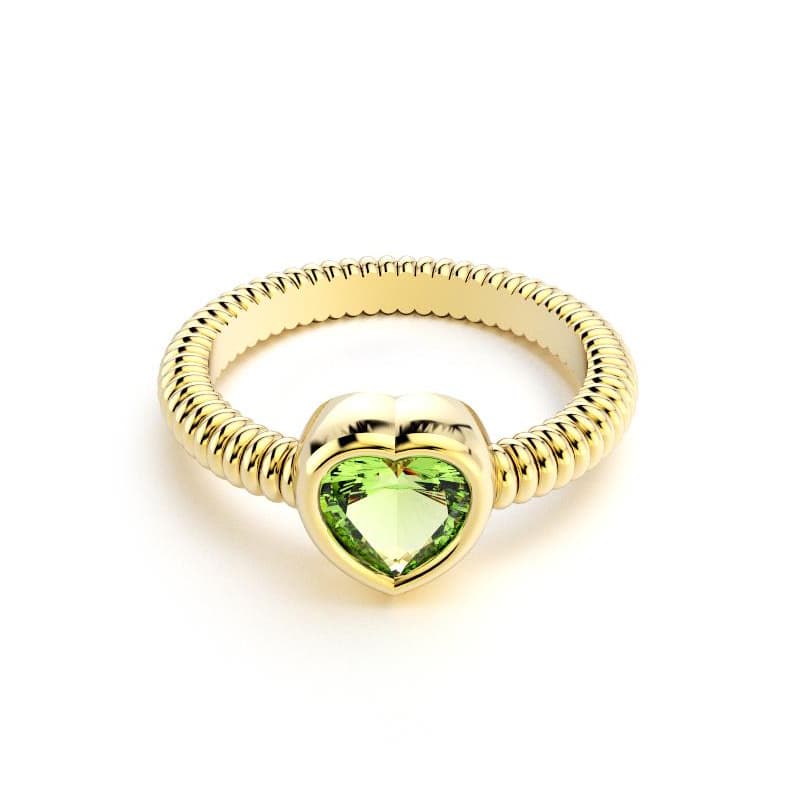 Bague femme or jaune avec pierre semi-précieuse peridot taille cœur