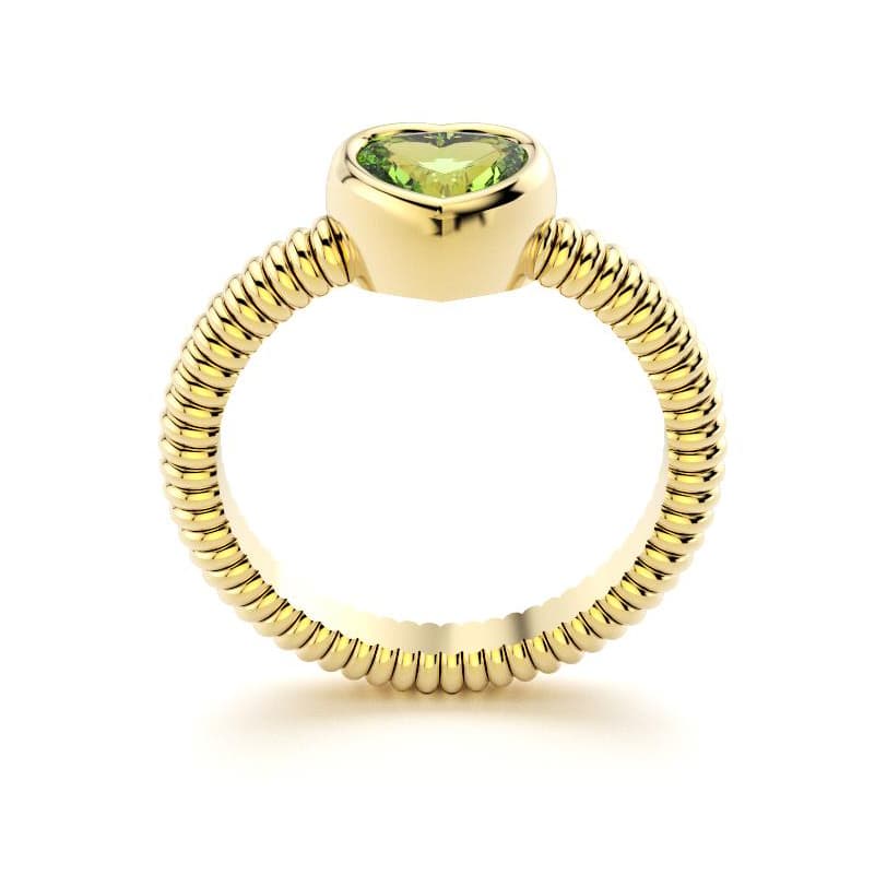 Bague femme or jaune avec pierre semi-précieuse peridot taille cœur