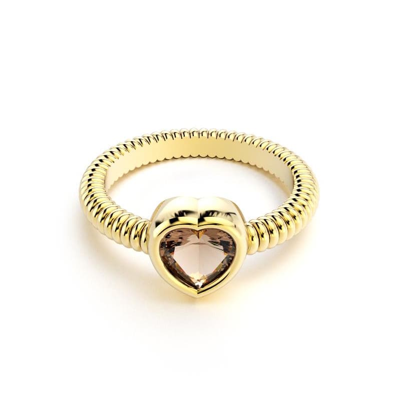 Bague femme or jaune avec pierre semi-précieuse quartz fume taille cœur