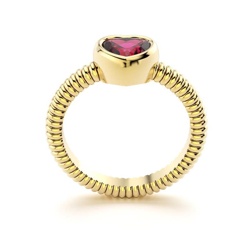 Bague femme or jaune avec pierre semi-précieuse rhodolite taille cœur