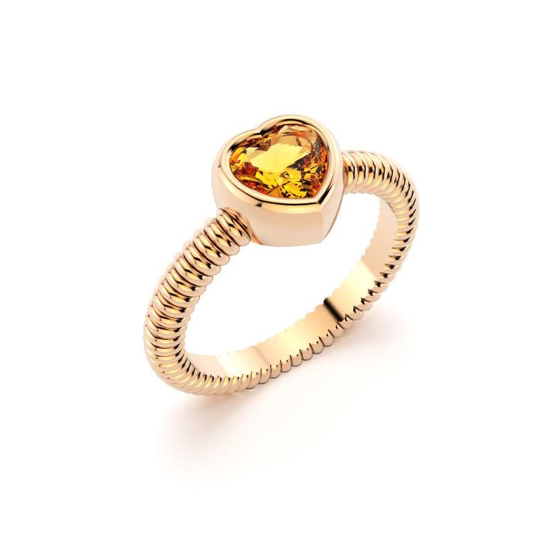 Bague femme or rose avec pierre semi-précieuse citrine taille cœur