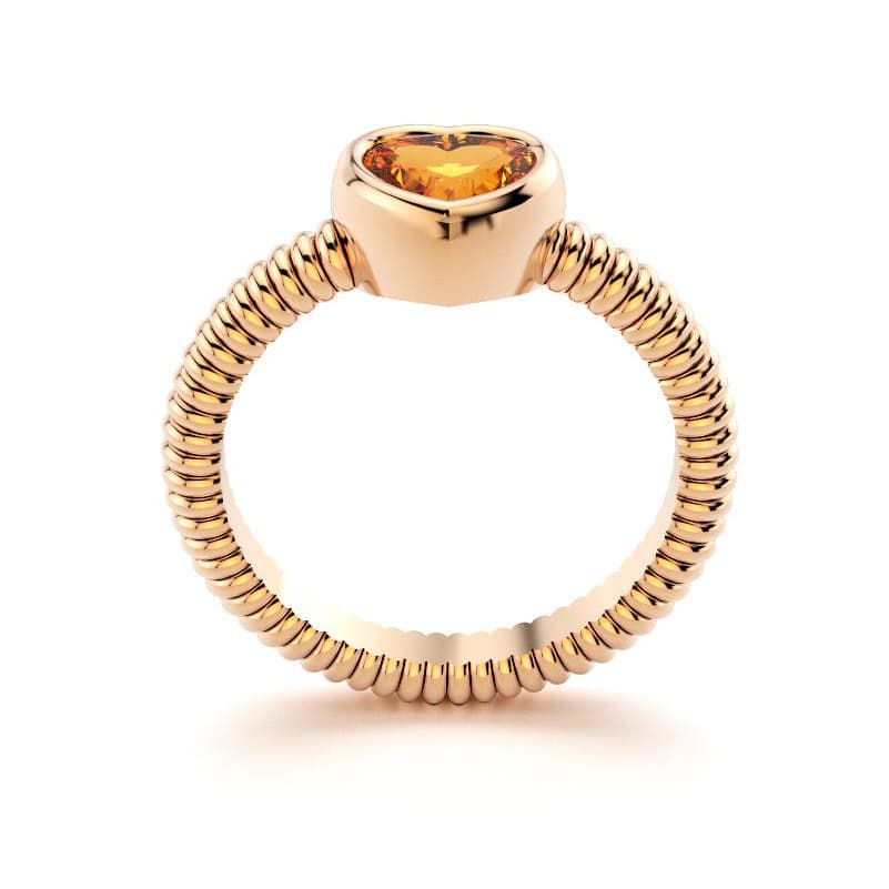 Bague femme or rose avec pierre semi-précieuse citrine taille cœur