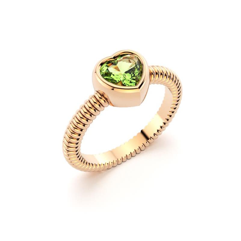 Bague femme or rose avec pierre semi-précieuse peridot taille cœur
