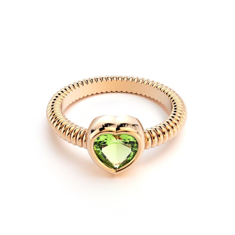 Bague femme or rose avec pierre semi-précieuse peridot taille cœur