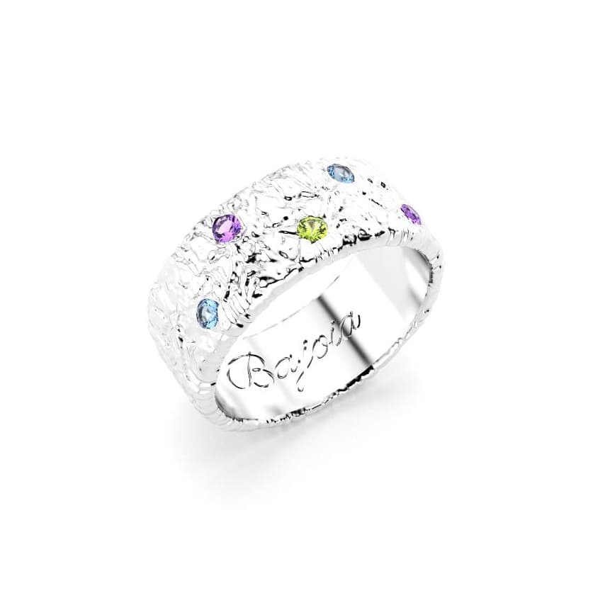 Bague constellation femme argent avec pierre semi-précieuse péridot topaze améthyste