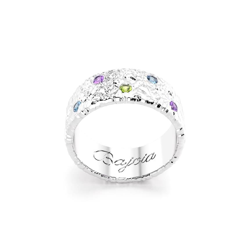 Bague constellation femme argent avec pierre semi-précieuse péridot topaze améthyste