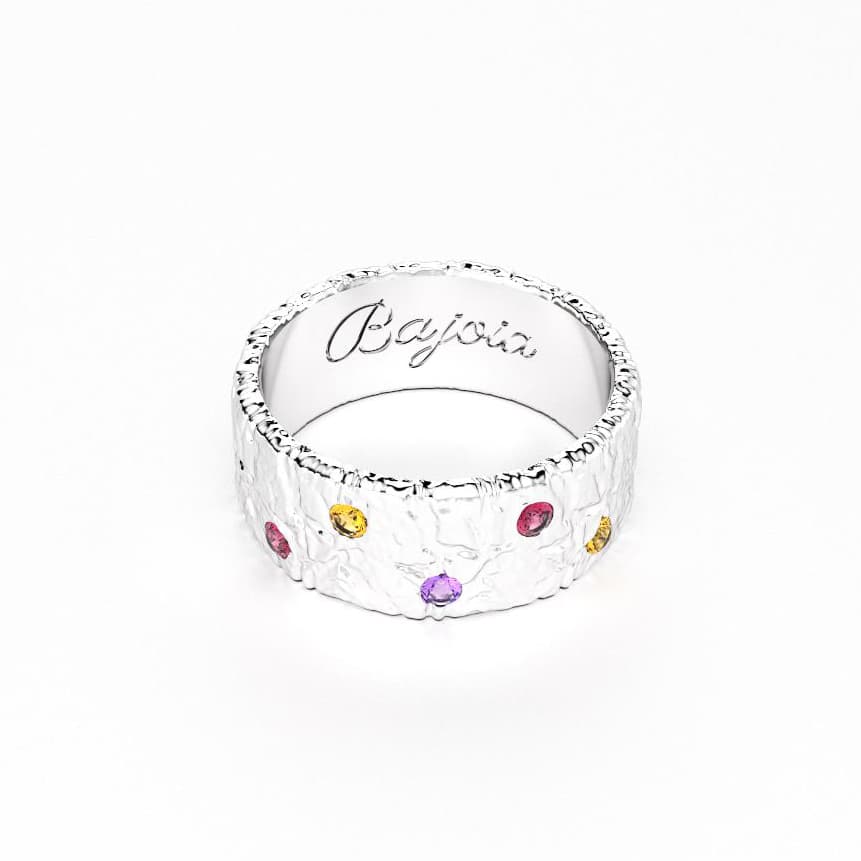 Bague constellation femme argent avec pierre semi-précieuse rhodolite et citrine et améthyste
